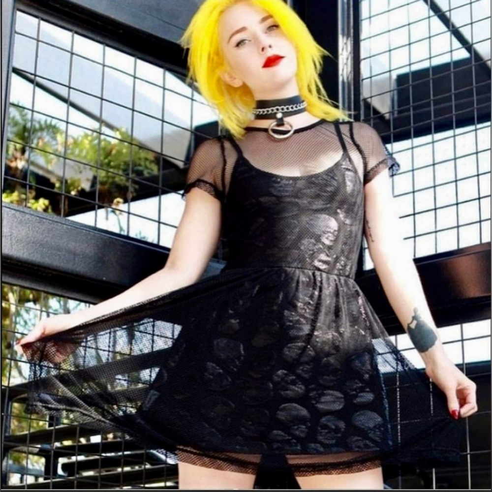 NWT Iron Fist Size Medium Black Mini Dress Skullz Club Mesh Dress